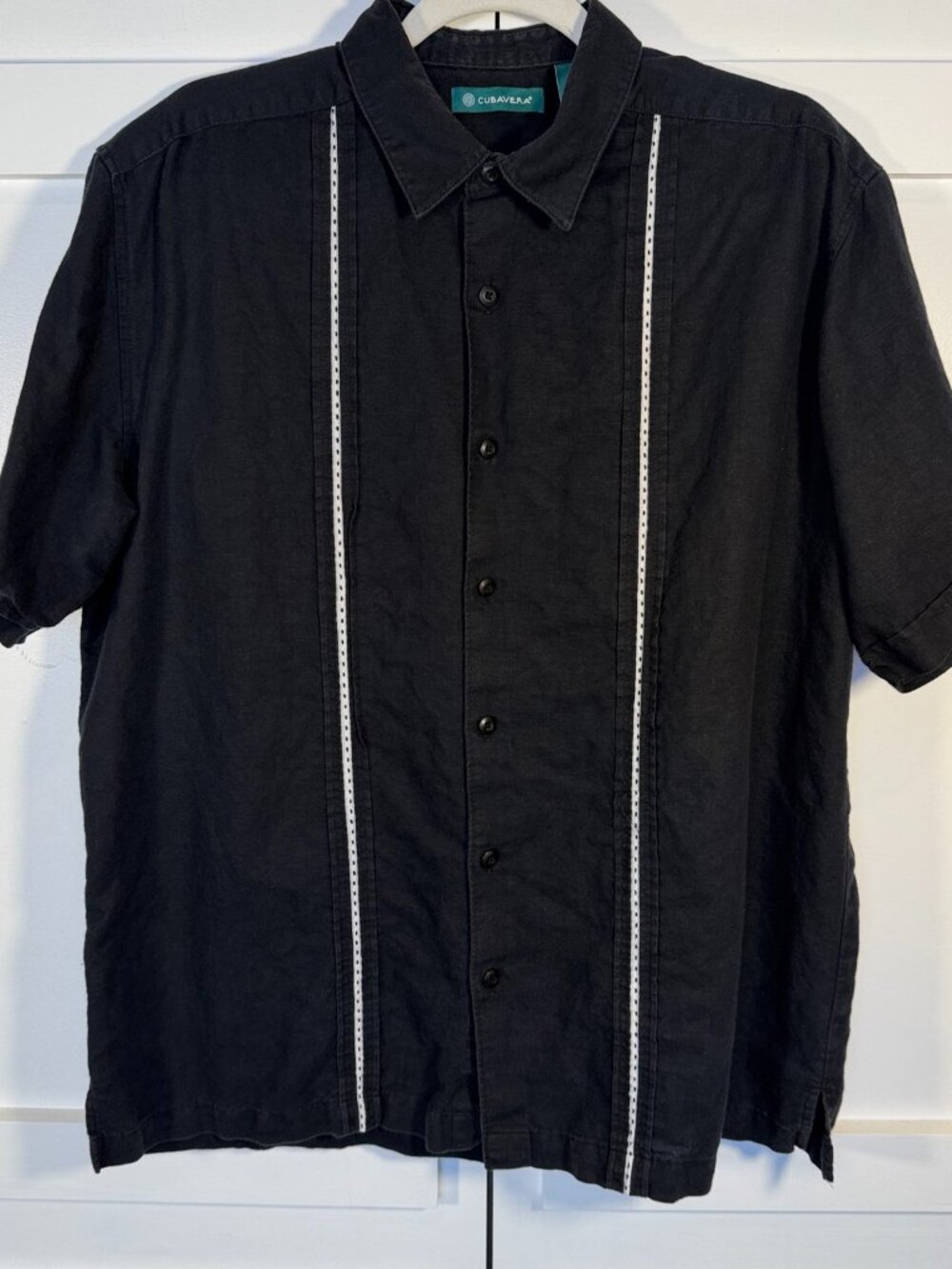 Cubavera Short Sleeve Button-Down Shirt L Black